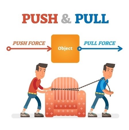 Image of a Couch being pushed by one person and pulled by another