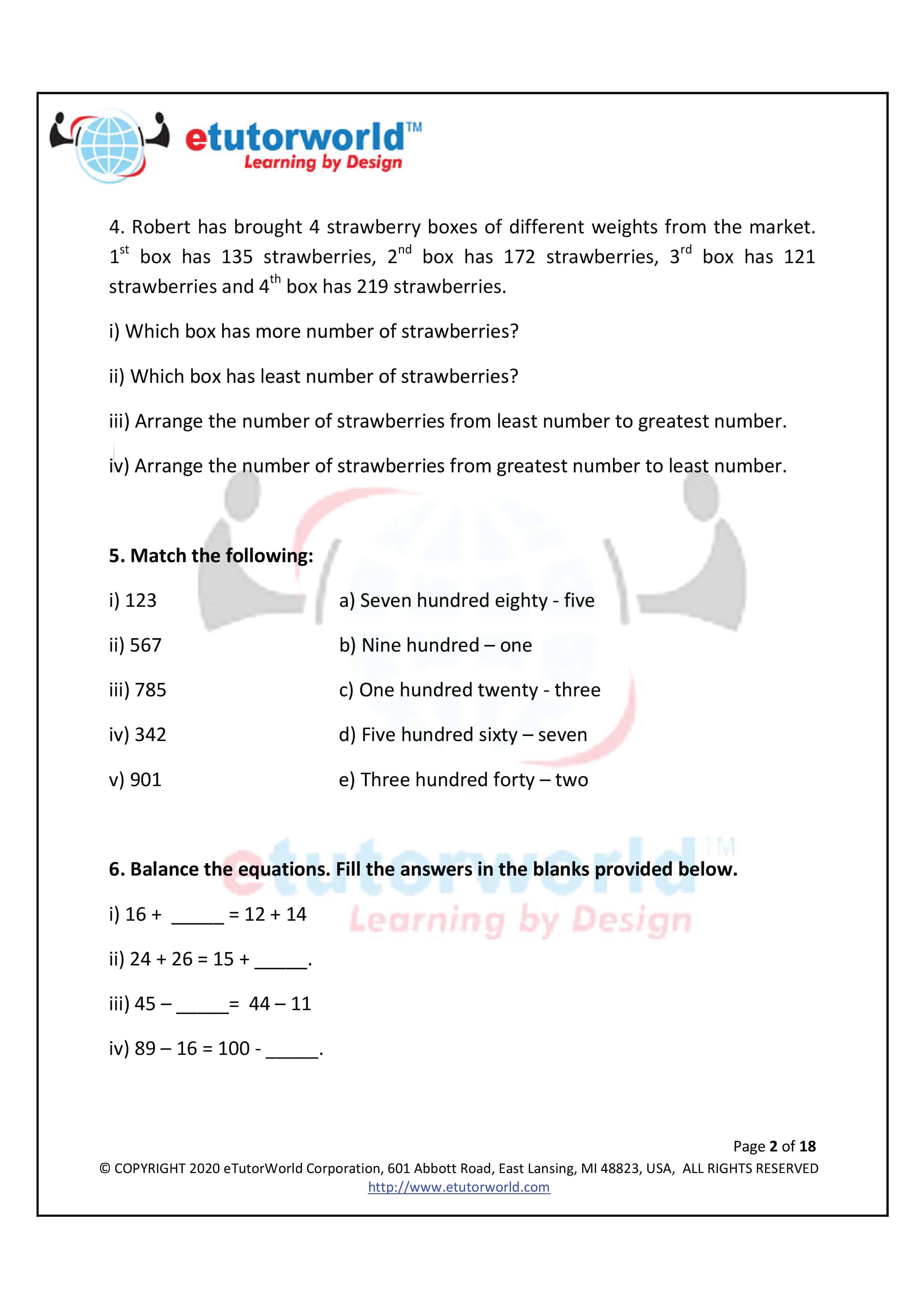 3rd Grade Math Worksheets - Sample Page 2