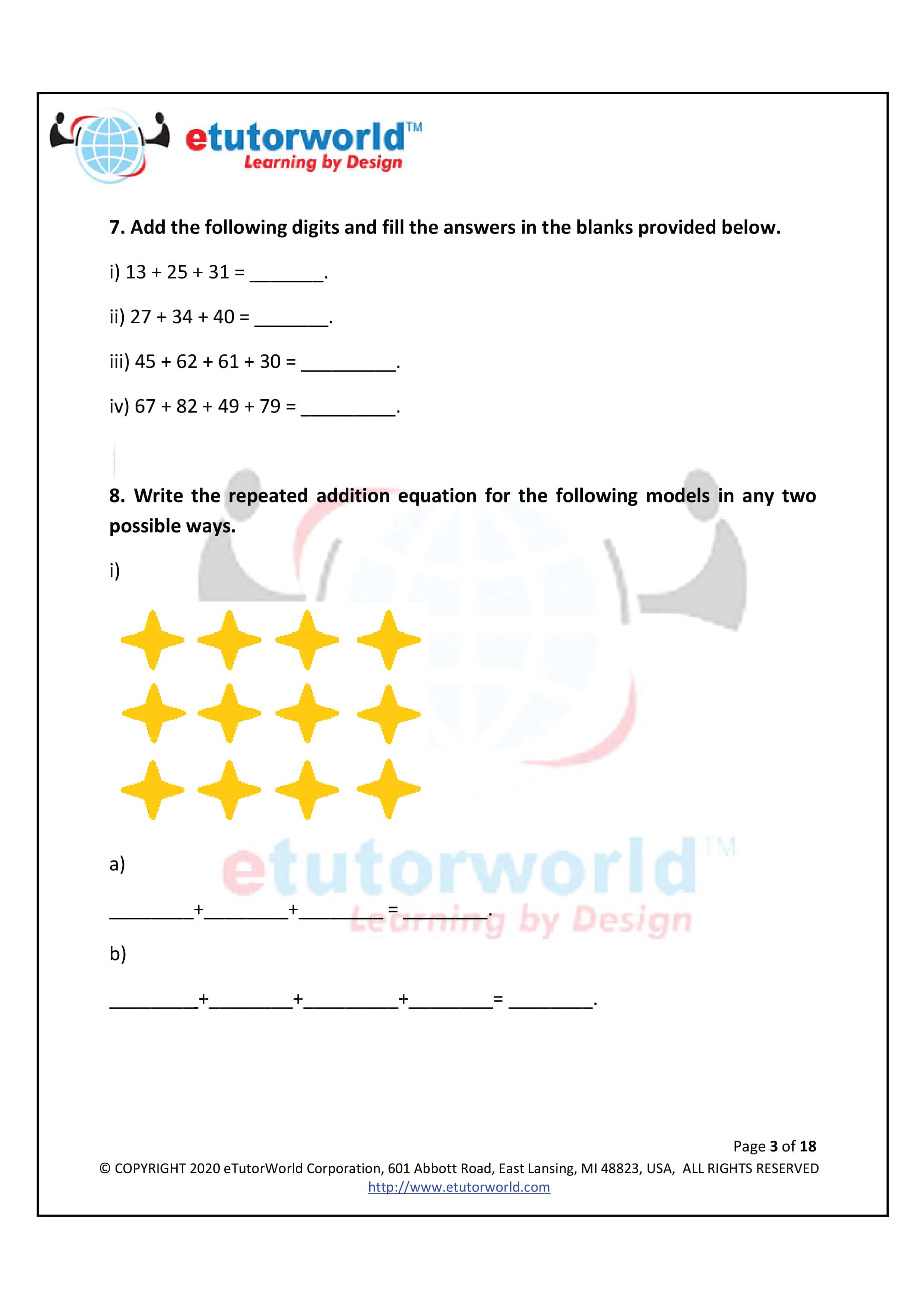 3rd Grade Math Worksheets - Sample Page 3
