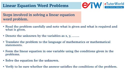 Steps involved in solving a linear equation word problem