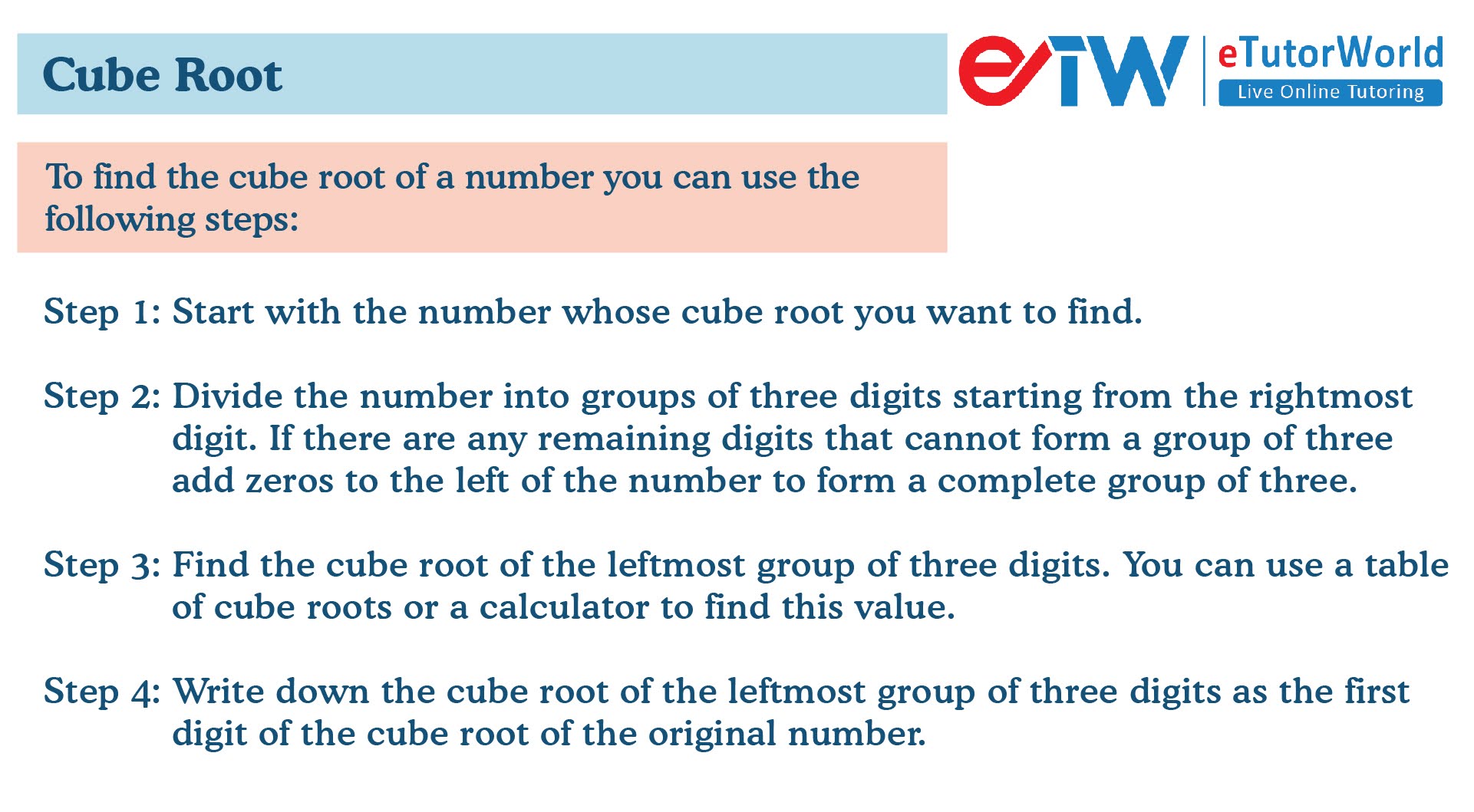 steps to find the cube root