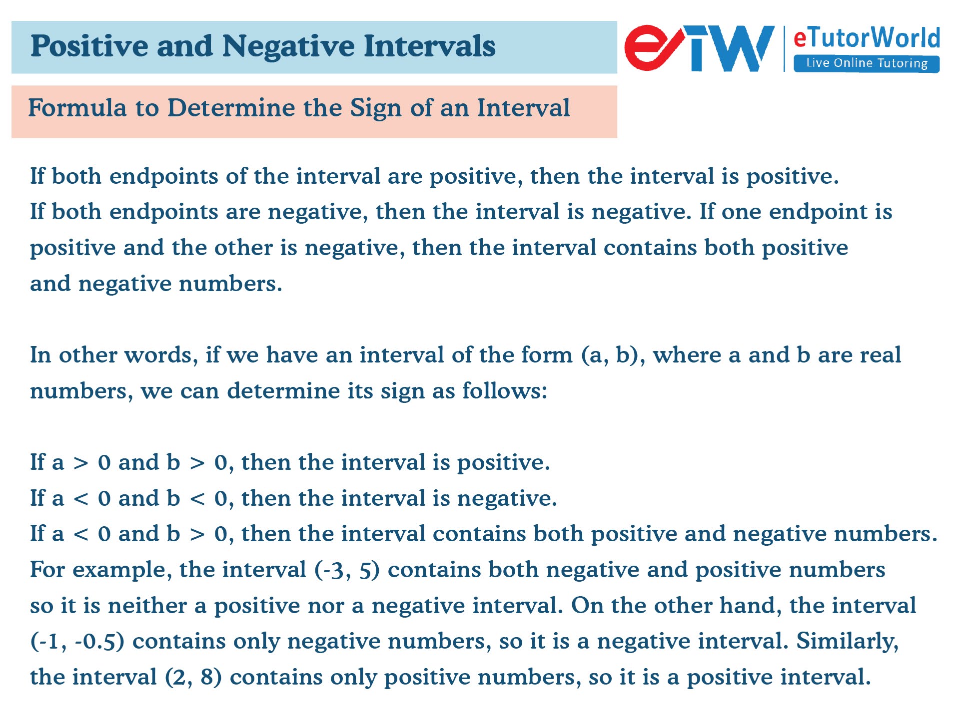 formula to determine the sign of an interval